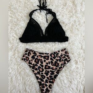 Black and Cheetah Print Bikini Set